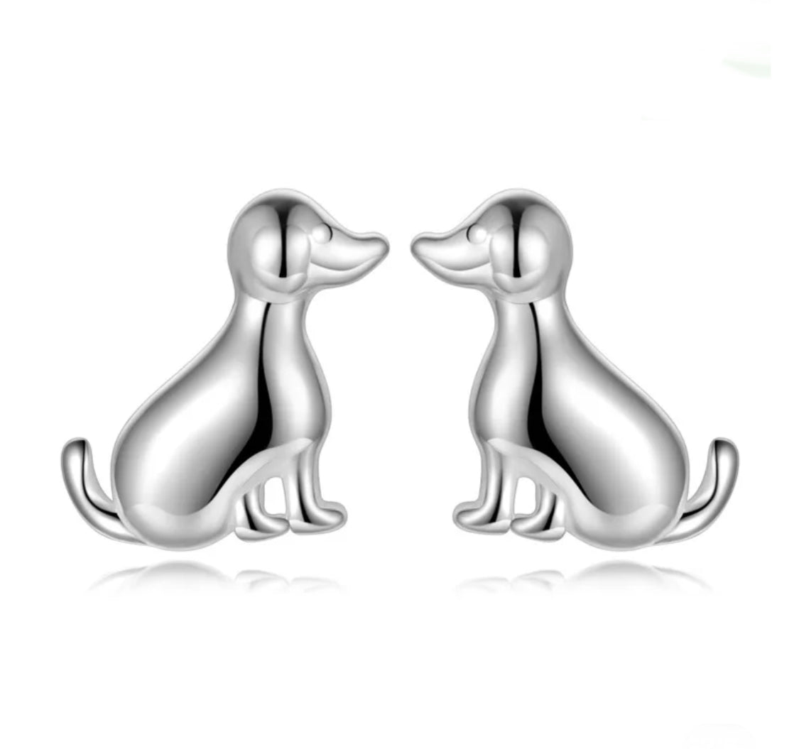 925 Sterling Silver Rhodium Plated Dog Screw Back Earrings for Baby Kids & Teens