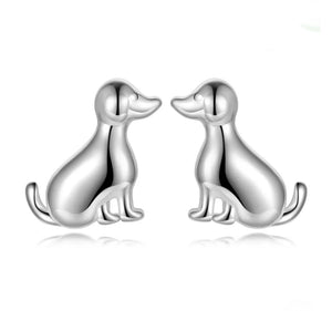 925 Sterling Silver Rhodium Plated Dog Screw Back Earrings for Baby Kids & Teens