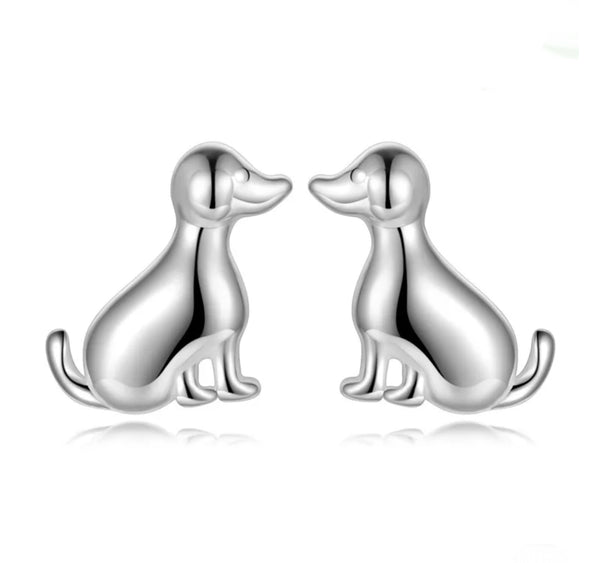 925 Sterling Silver Rhodium Plated Dog Screw Back Earrings for Baby Kids & Teens