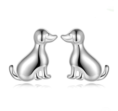 925 Sterling Silver Rhodium Plated Dog Screw Back Earrings for Baby Kids & Teens