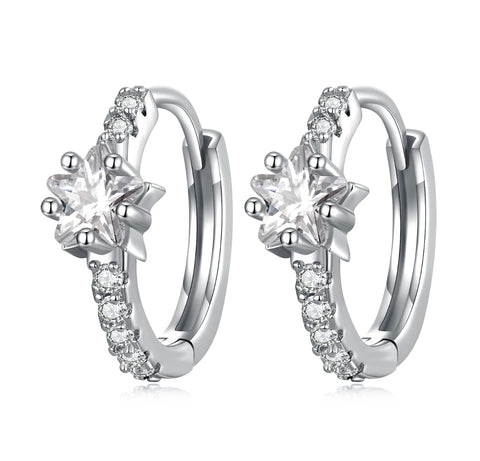 925 Sterling Silver Star CZ Stones Huggie Hoop Earrings for Toddler Kids & Teens