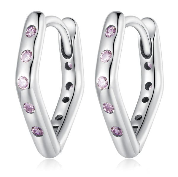 925 Sterling Silver Pink CZ Stones Huggie Earrings for Baby Kids & Teens