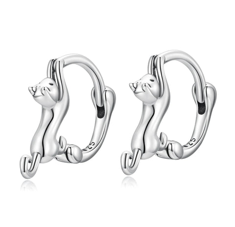 925 Sterling Silver Cat Huggie Hoop Earrings for Toddler Kids & Teens