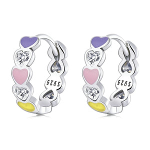 925 Sterling Silver Platinum Plated Enamel with CZ Stones Heart Huggie Earrings For Baby Kids & Teens