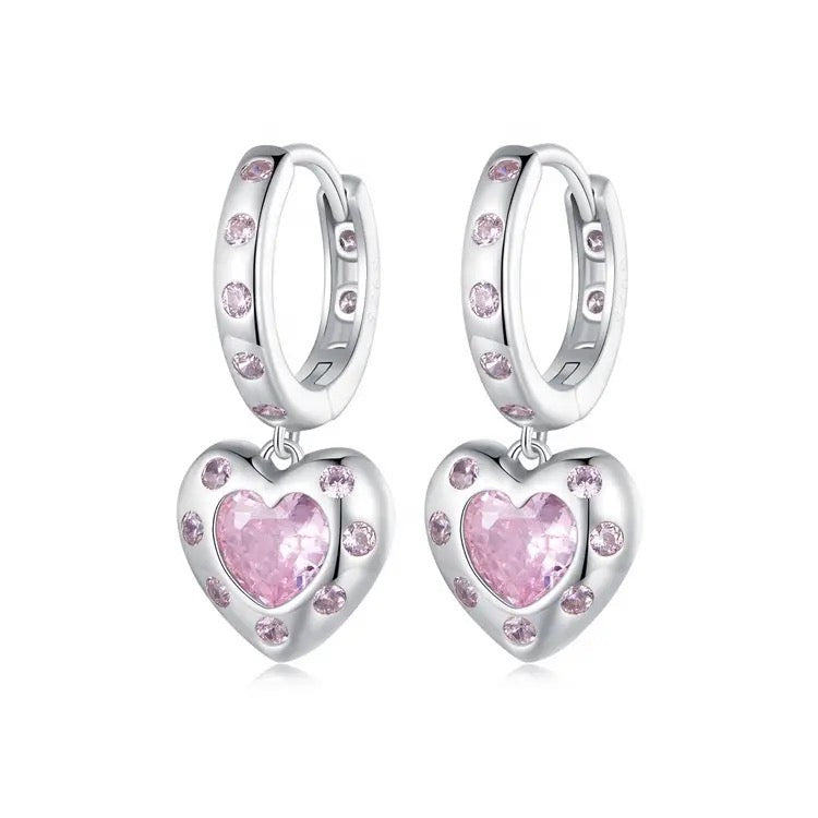 925 Sterling Silver Platinum Plated Heart Huggie Hoop Earrings for Kids & Teens