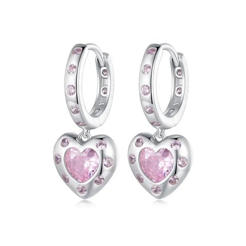 925 Sterling Silver Platinum Plated Heart Huggie Hoop Earrings for Kids & Teens
