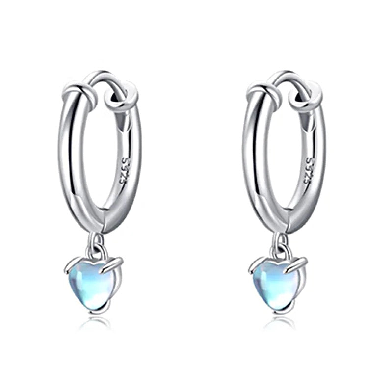 925 Sterling Silver Rhodium Plated Moonstar Opal Stone Huggie Earrings for Kids & Teens