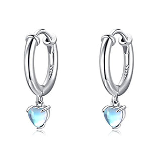 925 Sterling Silver Rhodium Plated Moonstar Opal Stone Huggie Earrings for Kids & Teens