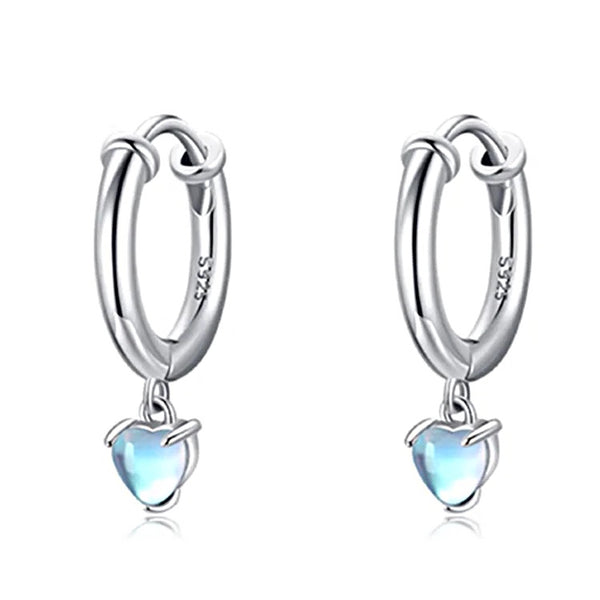 925 Sterling Silver Rhodium Plated Moonstar Opal Stone Huggie Earrings for Kids & Teens