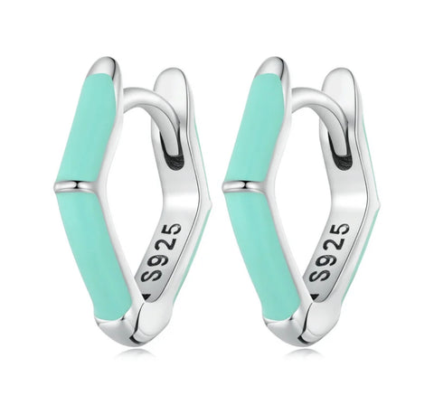925 Sterling Silver Aqua Enamel Huggie Earrings Set for Baby Kids & Teens
