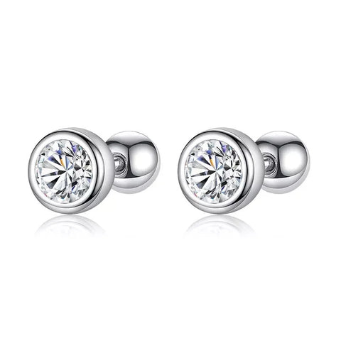 925 Sterling Silver Rhodium Plated 5 mm CZ Stones Screw Back Earrings for Baby Kids & Teens