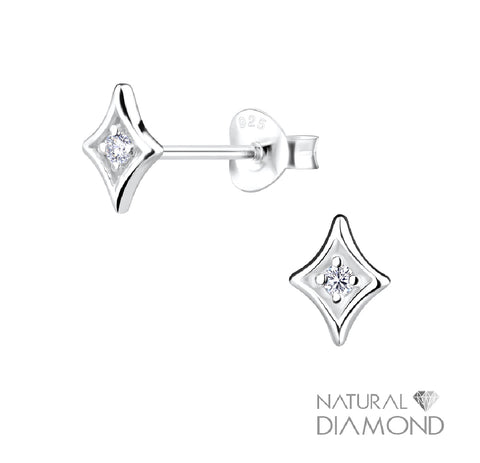 Diamond Shaped Push Back Earrings With Natural Diamond for Kids and Teens