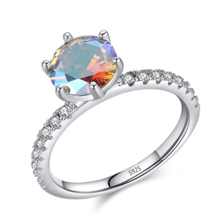 925 Sterling Silver Rhodium Plated Multicolour CZ Stone Ring for Kids, Teens