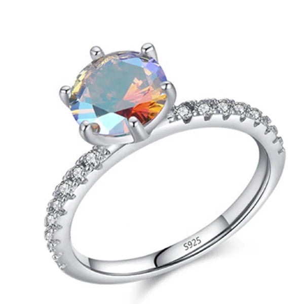925 Sterling Silver Rhodium Plated Multicolour CZ Stone Ring for Kids, Teens
