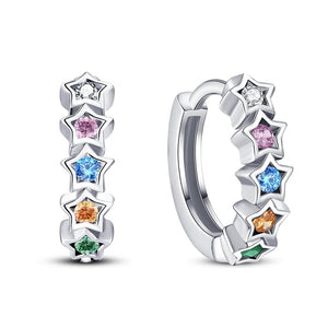 925 Sterling Silver Rhodium Plated CZ Stones Star Huggie Earrings for Teens