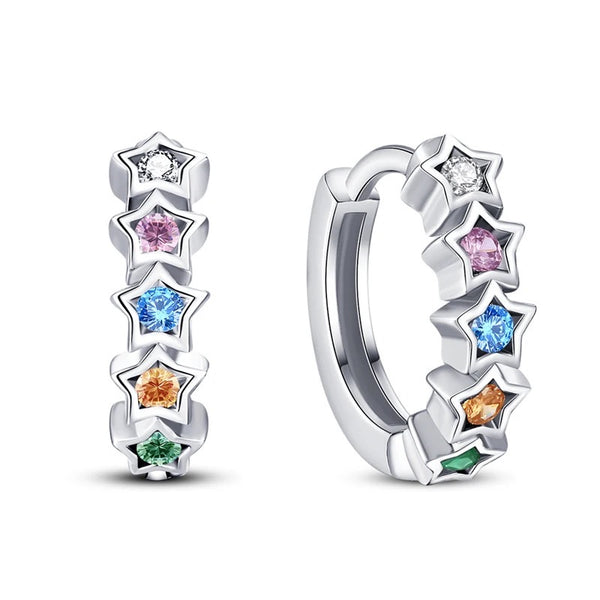 925 Sterling Silver Rhodium Plated CZ Stones Star Huggie Earrings for Teens