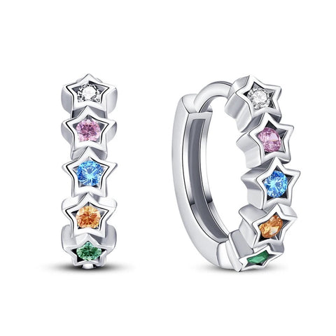 925 Sterling Silver Rhodium Plated CZ Stones Star Huggie Earrings for Teens