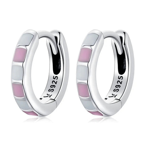 925 Sterling Silver Platinum Plated Pink/White Enamel Huggie Earrings for Baby Kids & Teens
