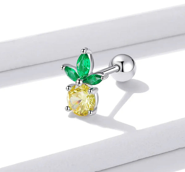 925 Sterling Silver Pineapple CZ Stones Screw Back Earrings