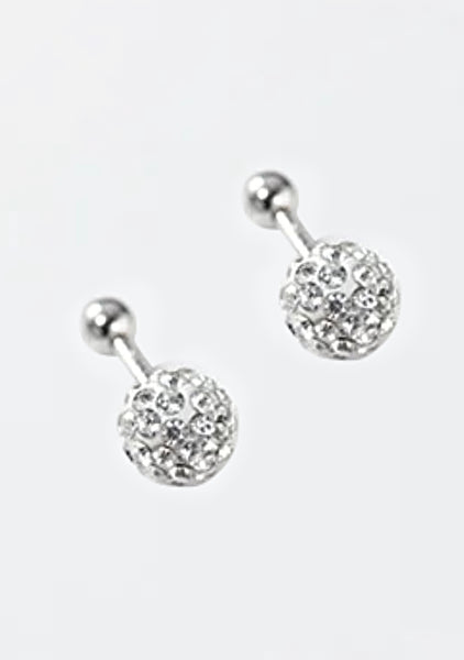 925 Sterling Silver Rhodium Plated White Crystal Stones Round Screw Back Earrings for Baby Kids & Teens
