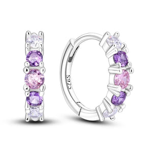 925 Sterling Silver Rhodium Plated Tricolour CZ Stones Huggie Earrings for Kids & Teens