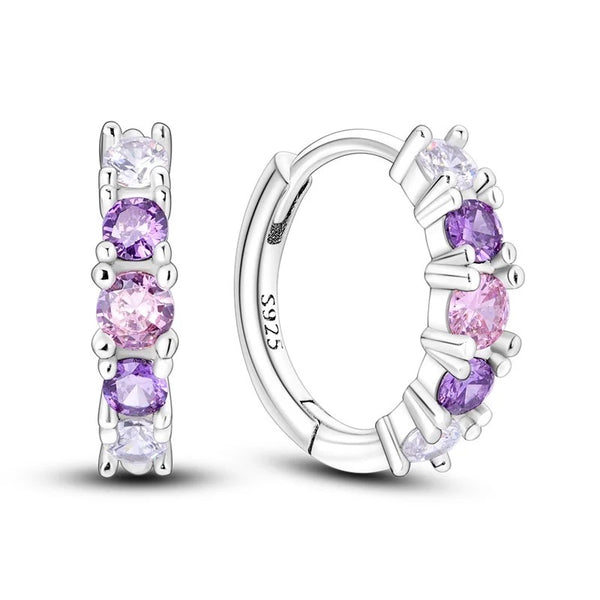 925 Sterling Silver Rhodium Plated Tricolour CZ Stones Huggie Earrings for Kids & Teens