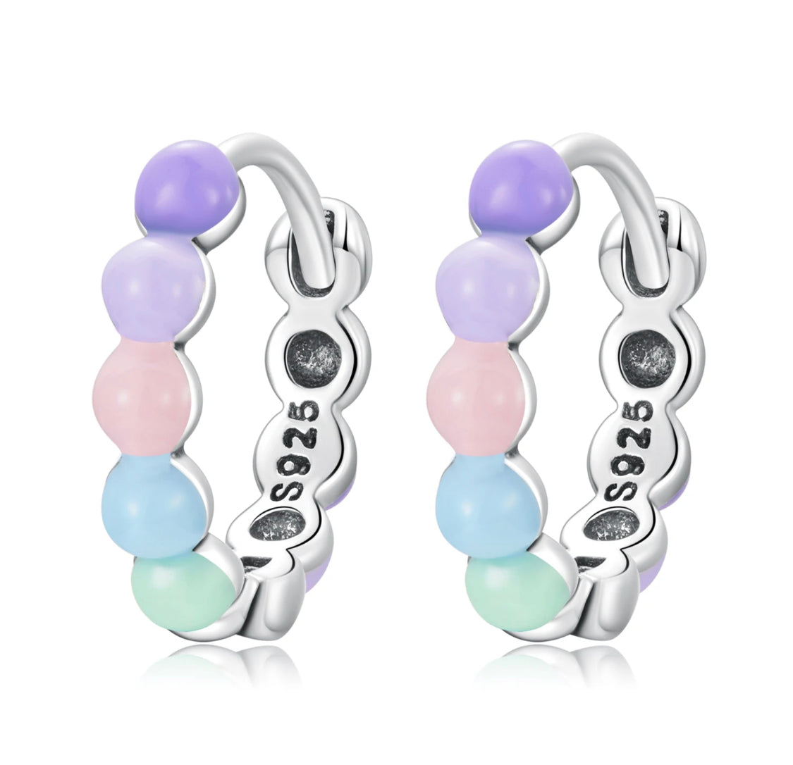 925 Sterling Silver Enamel Colours Huggie Hoop Earrings for Kids & Teens
