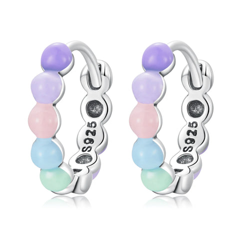 925 Sterling Silver Enamel Colours Huggie Hoop Earrings for Kids & Teens