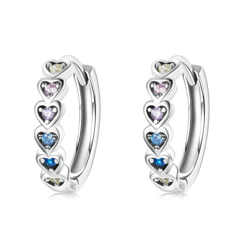925 Sterling Silver Platinum Plated CZ Stones Colourful Heart Huggie Earrings for Kids & Teens