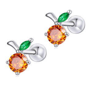 925 Sterling Silver Fruit CZ Stones Screw back Earrings for Baby, Kids & Teens