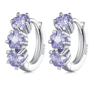 925 Sterling Silver Platinum Plated Purple CZ Stones Star Huggie Earrings for Toddler Kids & Teens