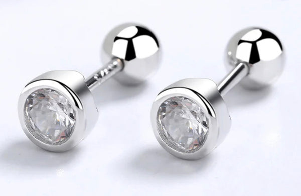 925 Sterling Silver Rhodium Plated 5 mm CZ Stones Screw Back Earrings for Baby Kids & Teens