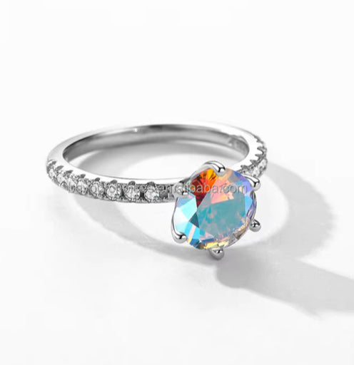 925 Sterling Silver Rhodium Plated Multicolour CZ Stone Ring for Kids, Teens