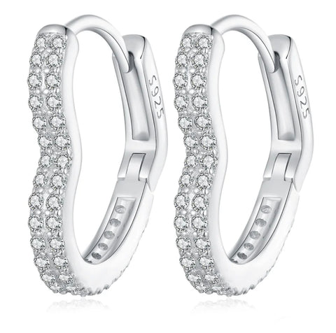 925 Sterling Silver Quality Pave CZ Stones Heart Shaped Huggie Earrings for Kids & Teens