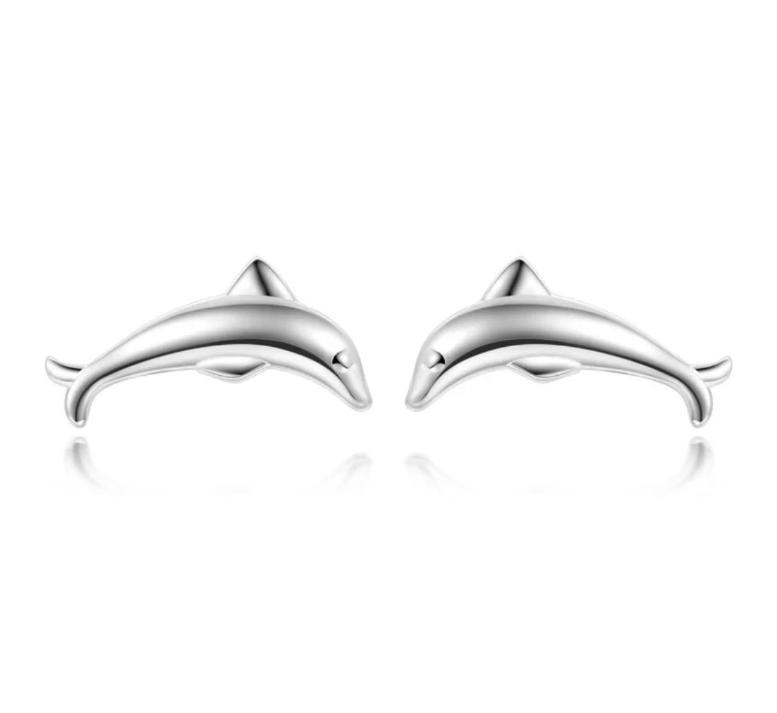 925 Sterling Silver Rhodium Plated Dolphin Screw Back Earrings for Baby Kids & Teens