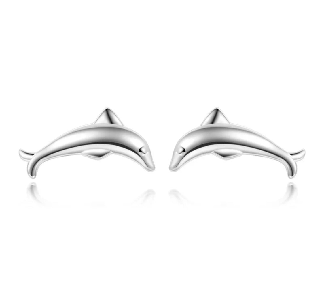 925 Sterling Silver Rhodium Plated Dolphin Screw Back Earrings for Baby Kids & Teens
