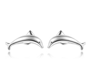 925 Sterling Silver Rhodium Plated Dolphin Screw Back Earrings for Baby Kids & Teens