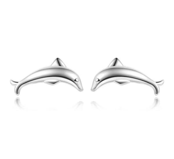 925 Sterling Silver Rhodium Plated Dolphin Screw Back Earrings for Baby Kids & Teens