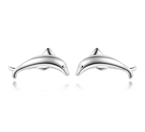 925 Sterling Silver Rhodium Plated Dolphin Screw Back Earrings for Baby Kids & Teens