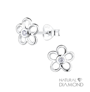 Flower Push Back With Natural Diamond Push Back Earrings for Kids and Teens