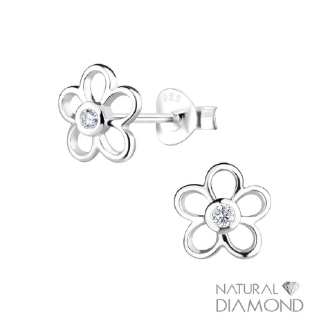 Flower Push Back With Natural Diamond Push Back Earrings for Kids and Teens