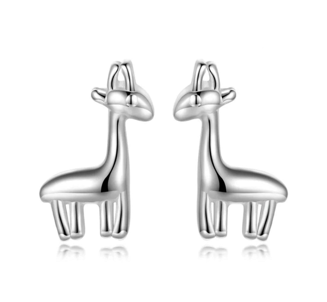 925 Sterling Silver Rhodium Plated Giraffe Screw Back Earrings for Baby Kids & Teens