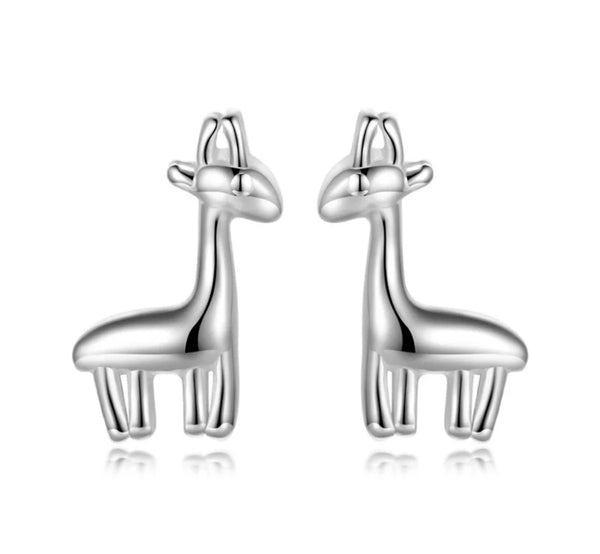 925 Sterling Silver Rhodium Plated Giraffe Screw Back Earrings for Baby Kids & Teens