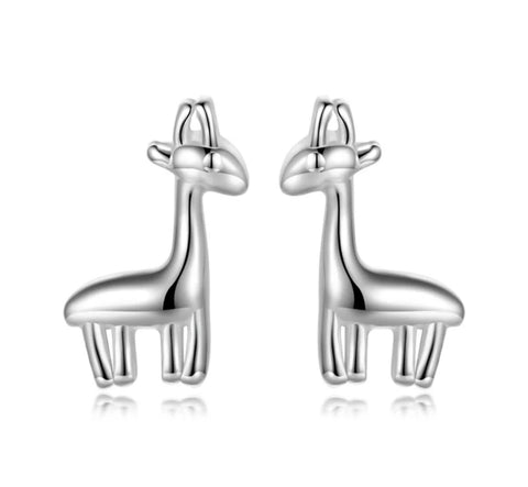 925 Sterling Silver Rhodium Plated Giraffe Screw Back Earrings for Baby Kids & Teens