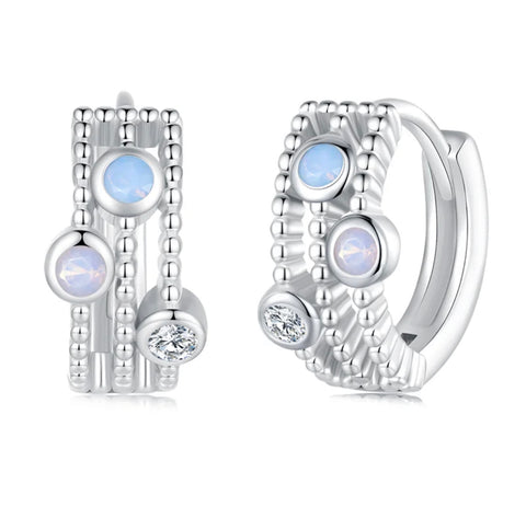 925 Sterling Silver CZ Stones & Opal Crystals Huggie Earrings for Toddler Kids & Teens