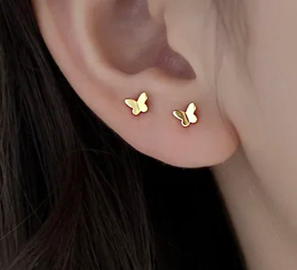 925 Sterling Silver 18K Gold Plated High Polished Butterfly Screw Back Earrings for Baby Kids & Teens