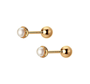 925 Sterling Silver 18K Gold Plated Small Flower Pearl Screw Back Earrings for Baby Kids & Teens
