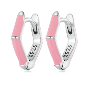 925 Sterling Silver Pink Enamel Huggie Earrings for Kids & Teens