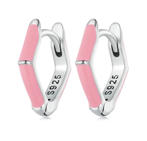 925 Sterling Silver Pink Enamel Huggie Earrings for Kids & Teens