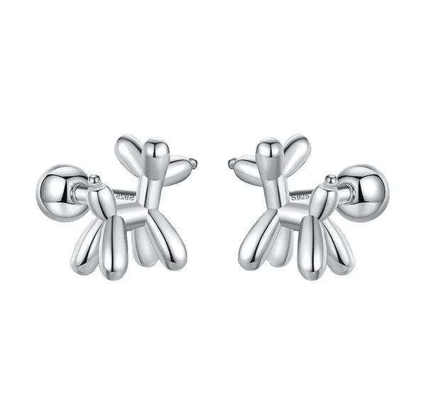 925 Sterling Silver Rhodium Plated Balloon Dog Screw Back Earrings for Baby Kids & Teens